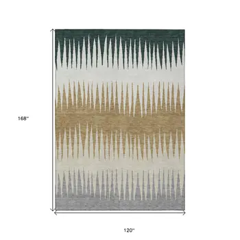 10' X 14' Charcoal Beige And Brown Striped Washable Indoor Outdoor Area Rug