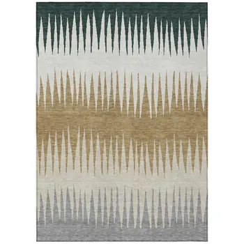 10' X 14' Charcoal Beige And Brown Striped Washable Indoor Outdoor Area Rug