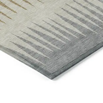 10' X 14' Charcoal Beige And Brown Striped Washable Indoor Outdoor Area Rug