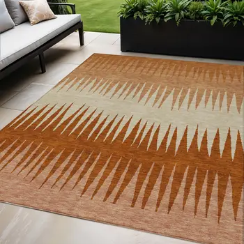 5' X 8' Copper Brown And Beige Striped Washable Indoor Outdoor Area Rug