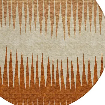8' Copper Brown And Beige Round Striped Washable Indoor Outdoor Area Rug