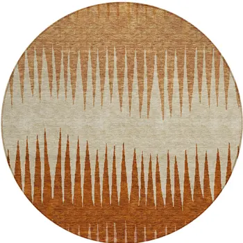 8' Copper Brown And Beige Round Striped Washable Indoor Outdoor Area Rug