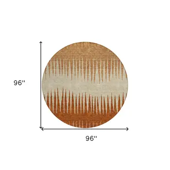 8' Copper Brown And Beige Round Striped Washable Indoor Outdoor Area Rug