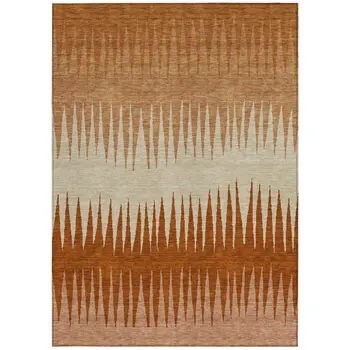 8' X 10' Copper Brown And Beige Striped Washable Indoor Outdoor Area Rug
