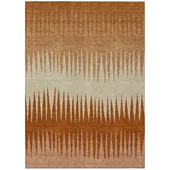 8' X 10' Copper Brown And Beige Striped Washable Indoor Outdoor Area Rug