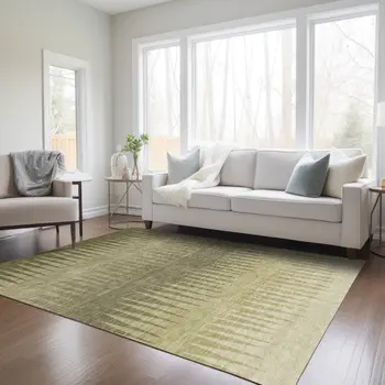 3' X 5' Green And Light Green Striped Washable Indoor Outdoor Area Rug