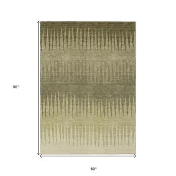 5' X 8' Green And Light Green Striped Washable Indoor Outdoor Area Rug