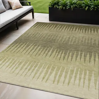 5' X 8' Green And Light Green Striped Washable Indoor Outdoor Area Rug