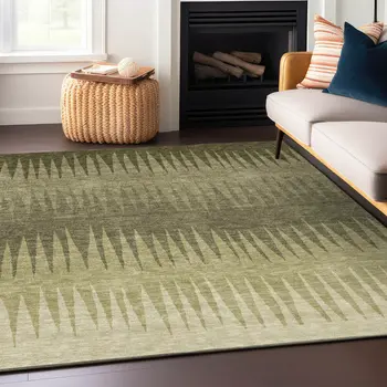 5' X 8' Green And Light Green Striped Washable Indoor Outdoor Area Rug