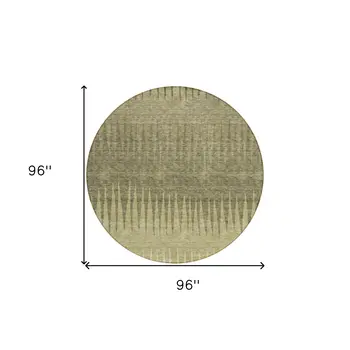 8' Green And Light Green Round Striped Washable Indoor Outdoor Area Rug