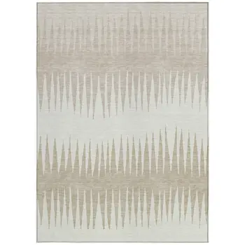 3' X 5' Ivory And Beige Striped Washable Indoor Outdoor Area Rug