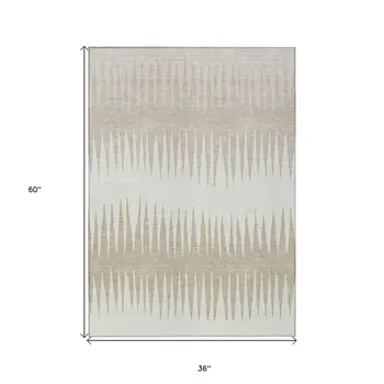3' X 5' Ivory And Beige Striped Washable Indoor Outdoor Area Rug