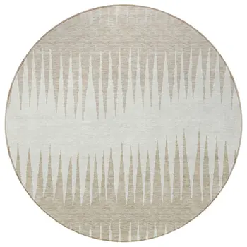 8' Ivory And Beige Round Striped Washable Indoor Outdoor Area Rug