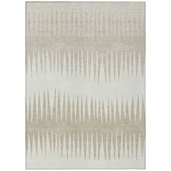 8' X 10' Ivory And Beige Striped Washable Indoor Outdoor Area Rug