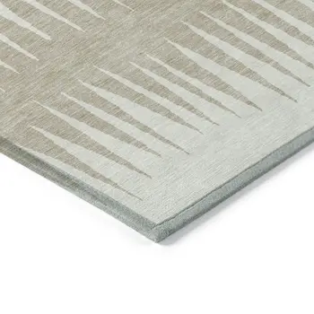 8' X 10' Ivory And Beige Striped Washable Indoor Outdoor Area Rug