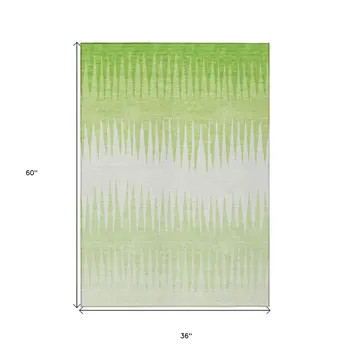 3' X 5' Lime Green And Ivory Striped Washable Indoor Outdoor Area Rug