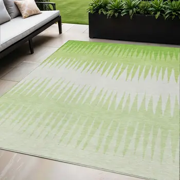 5' X 8' Lime Green And Ivory Striped Washable Indoor Outdoor Area Rug