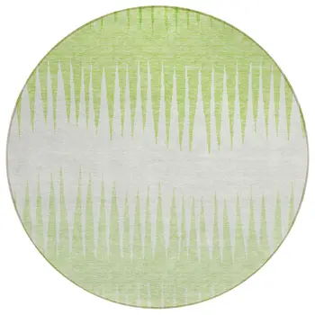 8' Lime Green And Ivory Round Striped Washable Indoor Outdoor Area Rug