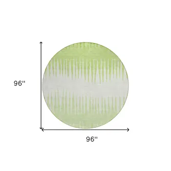 8' Lime Green And Ivory Round Striped Washable Indoor Outdoor Area Rug
