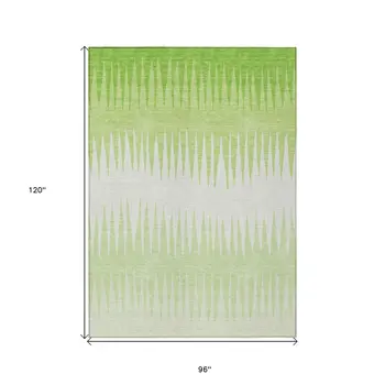 8' X 10' Lime Green And Ivory Striped Washable Indoor Outdoor Area Rug
