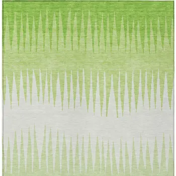 9' X 12' Lime Green And Ivory Striped Washable Indoor Outdoor Area Rug