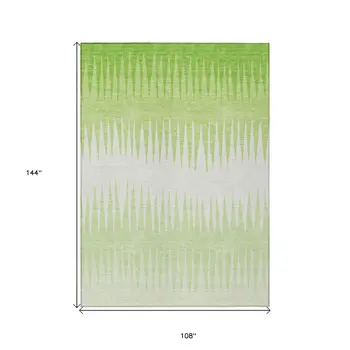 9' X 12' Lime Green And Ivory Striped Washable Indoor Outdoor Area Rug