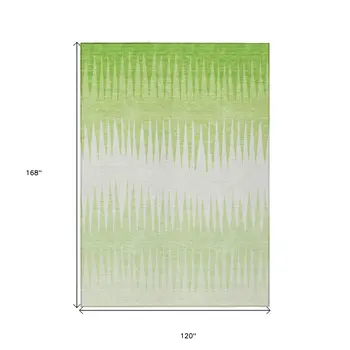10' X 14' Lime Green And Ivory Striped Washable Indoor Outdoor Area Rug