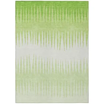 10' X 14' Lime Green And Ivory Striped Washable Indoor Outdoor Area Rug