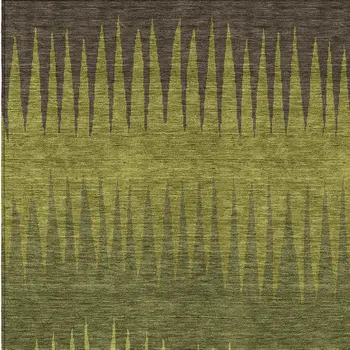 8' X 10' Olive Green Dark Green And Brown Striped Washable Indoor Outdoor Area Rug