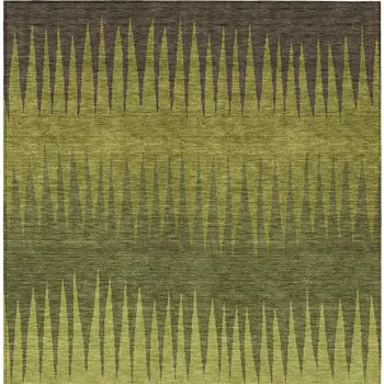 9' X 12' Olive Green Dark Green And Brown Striped Washable Indoor Outdoor Area Rug
