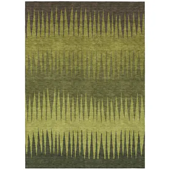 9' X 12' Olive Green Dark Green And Brown Striped Washable Indoor Outdoor Area Rug