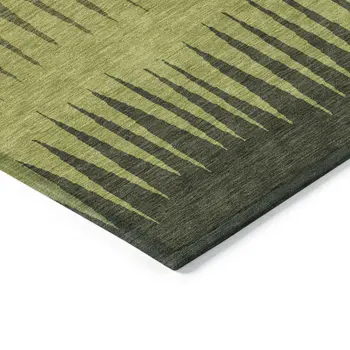 10' X 14' Olive Green Dark Green And Brown Striped Washable Indoor Outdoor Area Rug