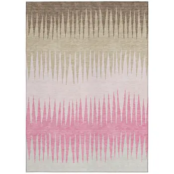 3' X 5' Pink Ivory And Brown Striped Washable Indoor Outdoor Area Rug