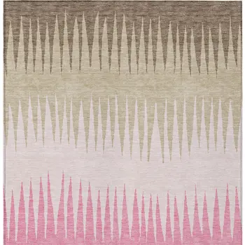 5' X 8' Pink Ivory And Brown Striped Washable Indoor Outdoor Area Rug