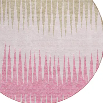 8' Pink Ivory And Brown Round Striped Washable Indoor Outdoor Area Rug
