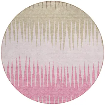 8' Pink Ivory And Brown Round Striped Washable Indoor Outdoor Area Rug