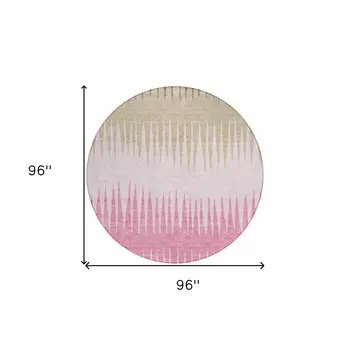 8' Pink Ivory And Brown Round Striped Washable Indoor Outdoor Area Rug