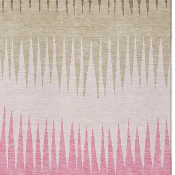 9' X 12' Pink Ivory And Brown Striped Washable Indoor Outdoor Area Rug