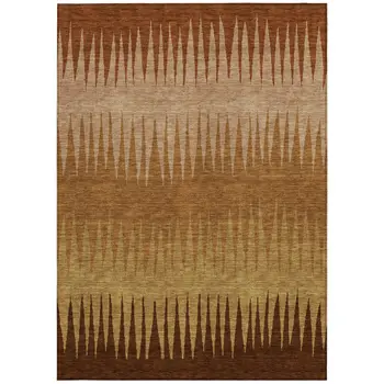 3' X 5' Copper Beige And Brown Striped Washable Indoor Outdoor Area Rug