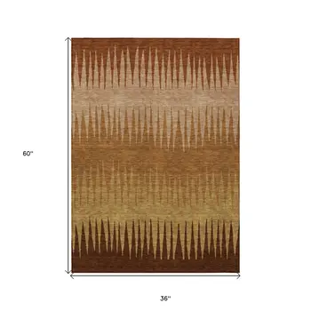 3' X 5' Copper Beige And Brown Striped Washable Indoor Outdoor Area Rug