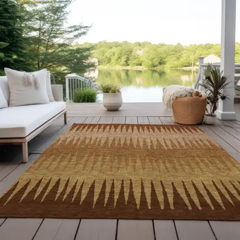 3' X 5' Copper Beige And Brown Striped Washable Indoor Outdoor Area Rug