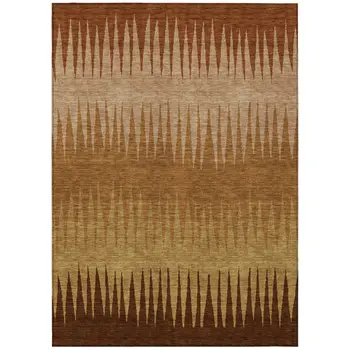 3' X 5' Copper Beige And Brown Striped Washable Indoor Outdoor Area Rug