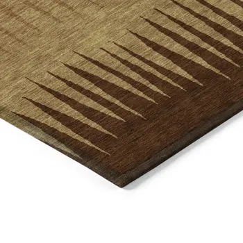 3' X 5' Copper Beige And Brown Striped Washable Indoor Outdoor Area Rug