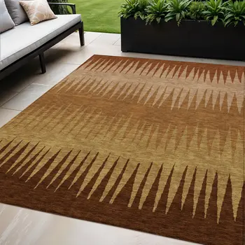 5' X 8' Copper Beige And Brown Striped Washable Indoor Outdoor Area Rug