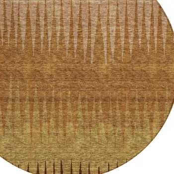 8' Copper Beige And Brown Round Striped Washable Indoor Outdoor Area Rug