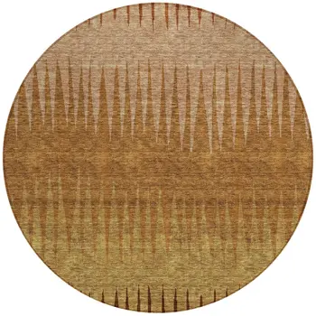 8' Copper Beige And Brown Round Striped Washable Indoor Outdoor Area Rug