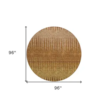 8' Copper Beige And Brown Round Striped Washable Indoor Outdoor Area Rug