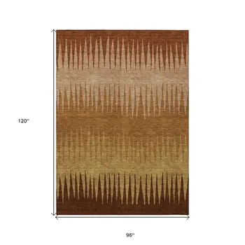 8' X 10' Copper Beige And Brown Striped Washable Indoor Outdoor Area Rug