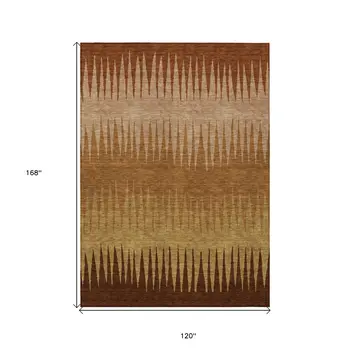 10' X 14' Copper Beige And Brown Striped Washable Indoor Outdoor Area Rug
