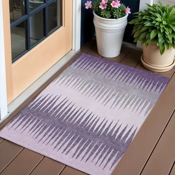 3' X 5' Purple Lavender And Gray Striped Washable Indoor Outdoor Area Rug